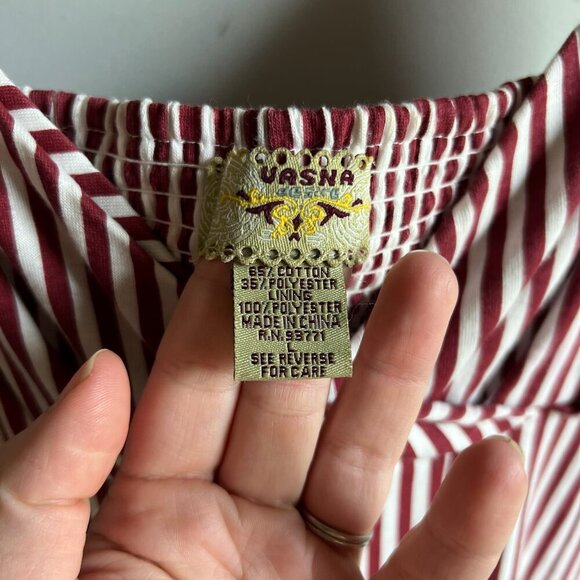 LAST CHANCE Vasna Desire Red and White Striped Midi Dress Size Medium - Picture 7 of 7